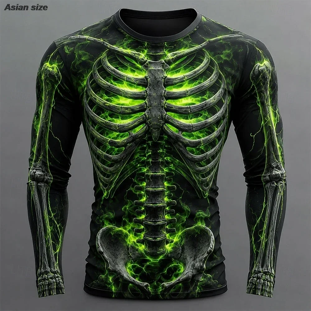 Halloween Men's Skull Skeleton T Shirt Long Sleeve T Shirt 3D Print Crew Neck Shirt Fashion Streetwear Men's Sports T-shirt Y2k