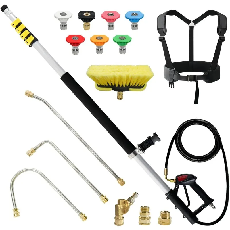 

24 FT Pressure Washer Telescoping Wand with Power Washer Extension Wands, Brush Head, Gutter Cleaner, 5 Spray Nozzle Tips