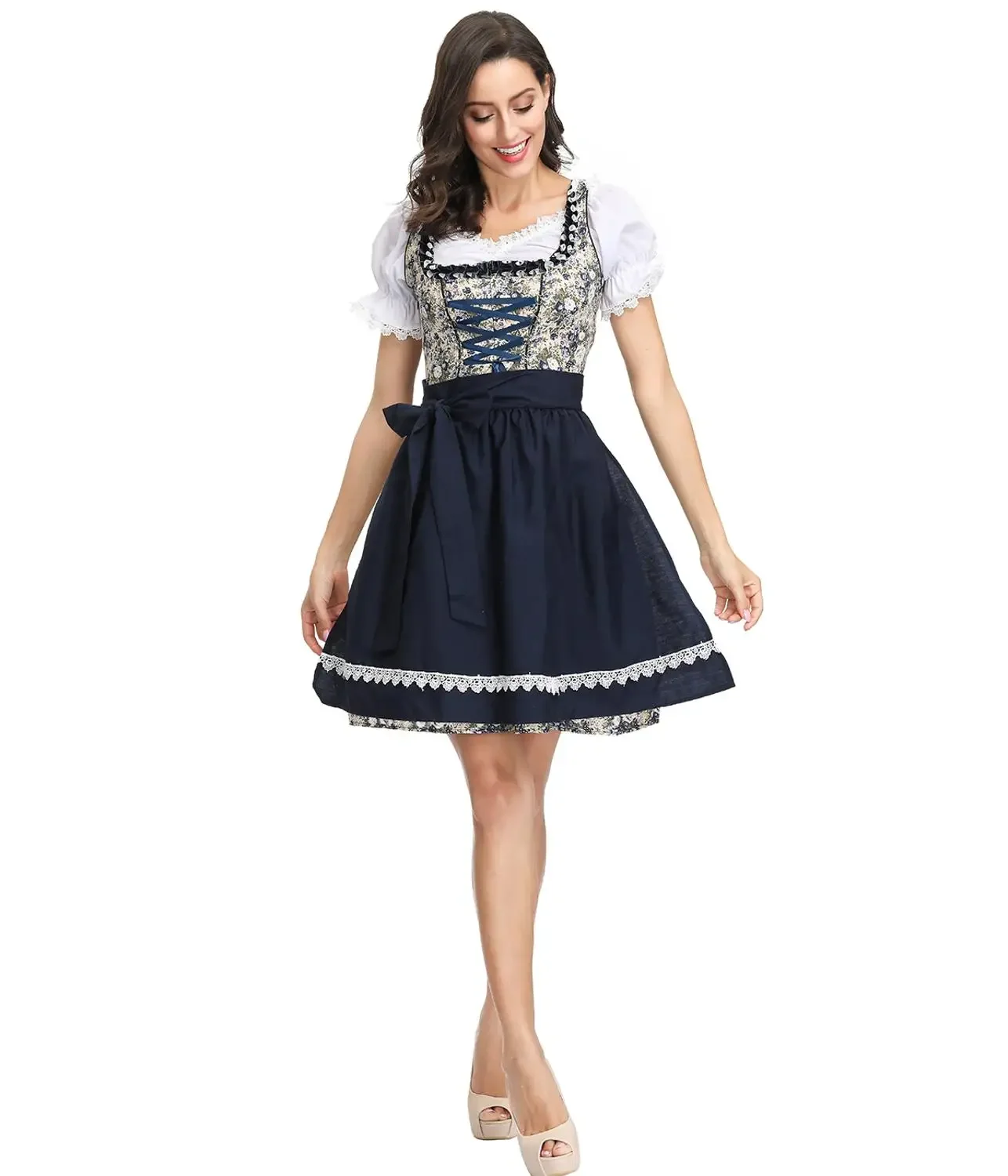 Disfraz tradicional del Oktoberfest, ropa del Festival de la cerveza bávara de Alemania, traje con patrón de flores, vestido Dirndl del Oktoberfest