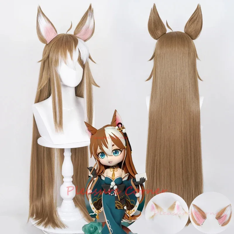 qq023Genshin Impact Miss Hina Gradient Synthetic Heat Resistant Ms. Gorou Cosplay Wig With Plush ears