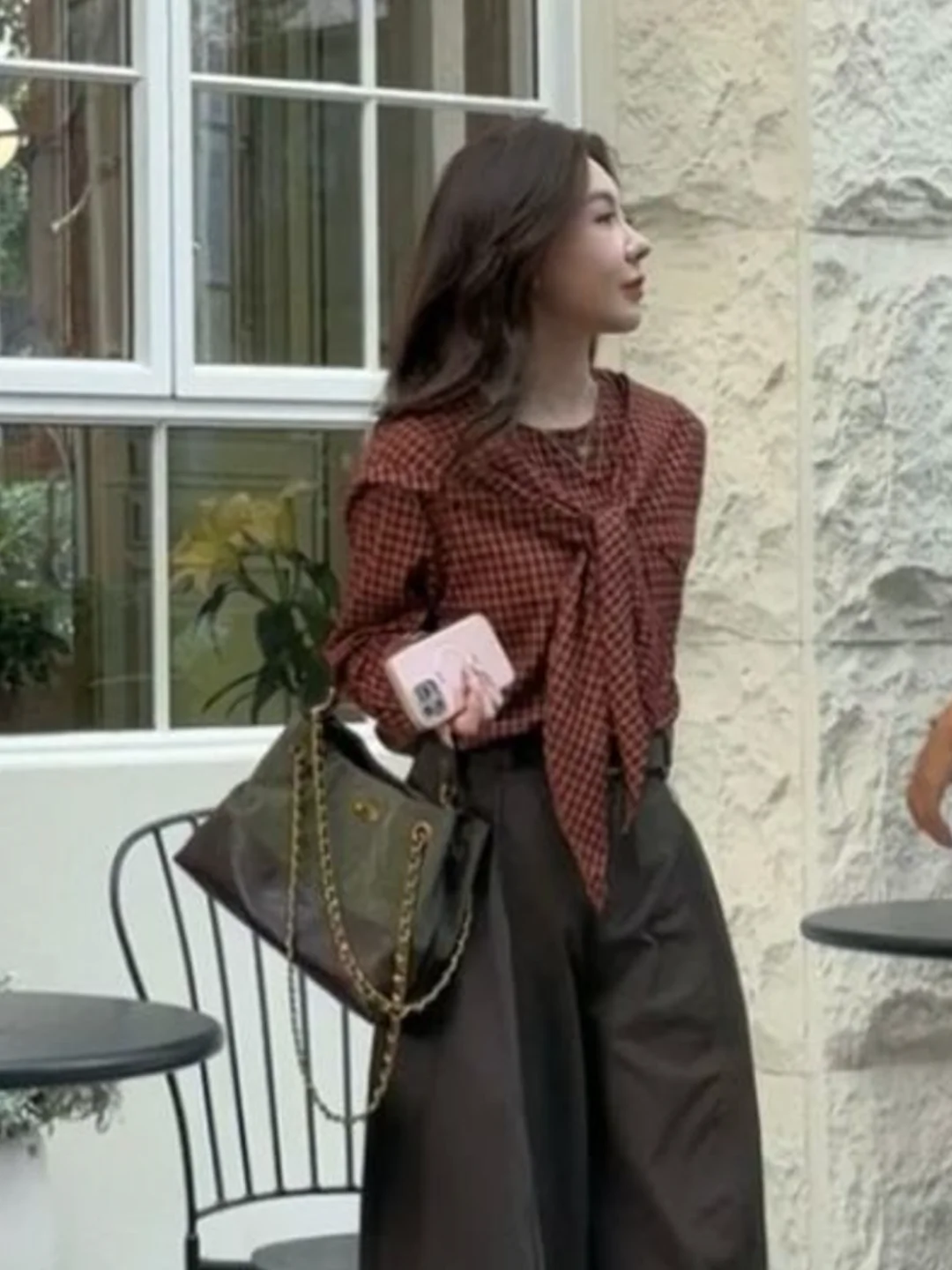 

Breathable Plaid Hooded irt And Pants Two-Piece Set for Women Casual Sle Thinming Lightweight Polyester Blend ort Sve