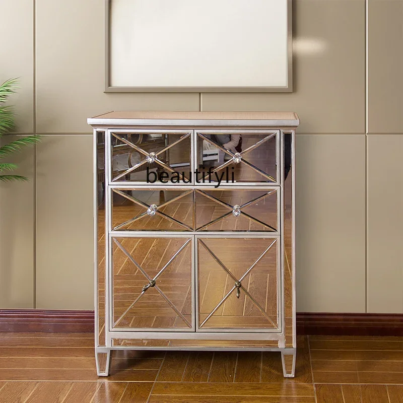 

Neoclassical solid wood mirror locker bedroom, European glass whole partition cabinet can be customized R