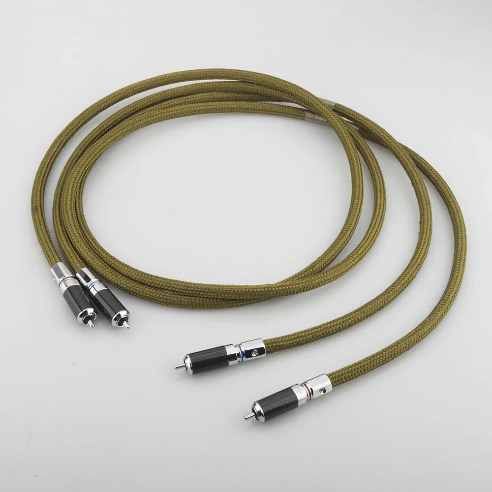 Carbon Fiber Rhodium Plated RCA Cable Silver Plated OFC 2-Core Double Shielded Hifi Audio Interconnect Pair for Amplifier DAC CD