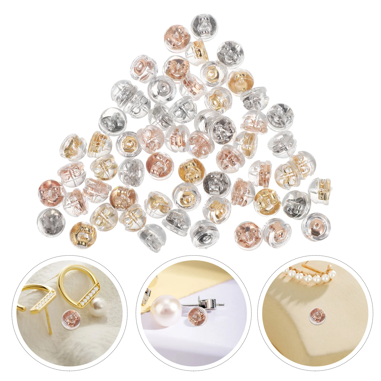 

60pcs Gold Plated Earring Backs Silicone Clear Soft Safety Backs For Studs Replacement Ear Plug Stoppers Jewelry Findings 1Mm