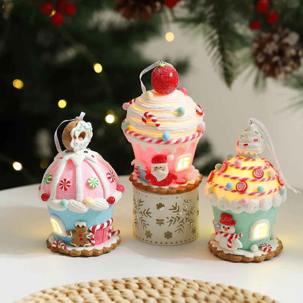 3 قطعة/المجموعة عيد الميلاد متوهجة لطيف بيت الحلوى زخرفة معكرون قبة الزنجبيل رجل سانتا كلوز ثلج منزل شجرة عيد الميلاد المعلقات