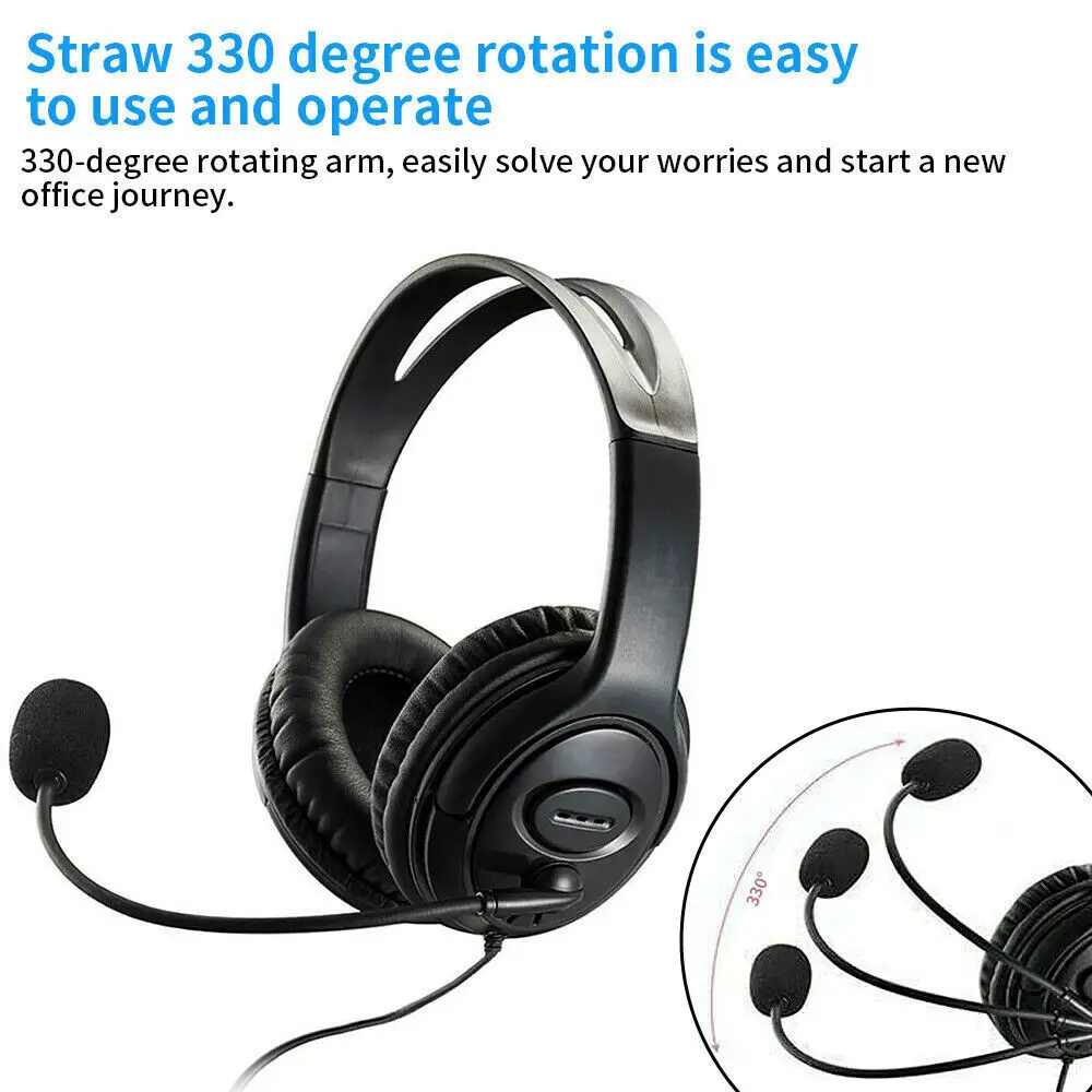 USB Wired Headphone Noise Cancelling Headsets Over Gaming Over-Ear Headphones with Mic for Computer Laptop Call Center Headset