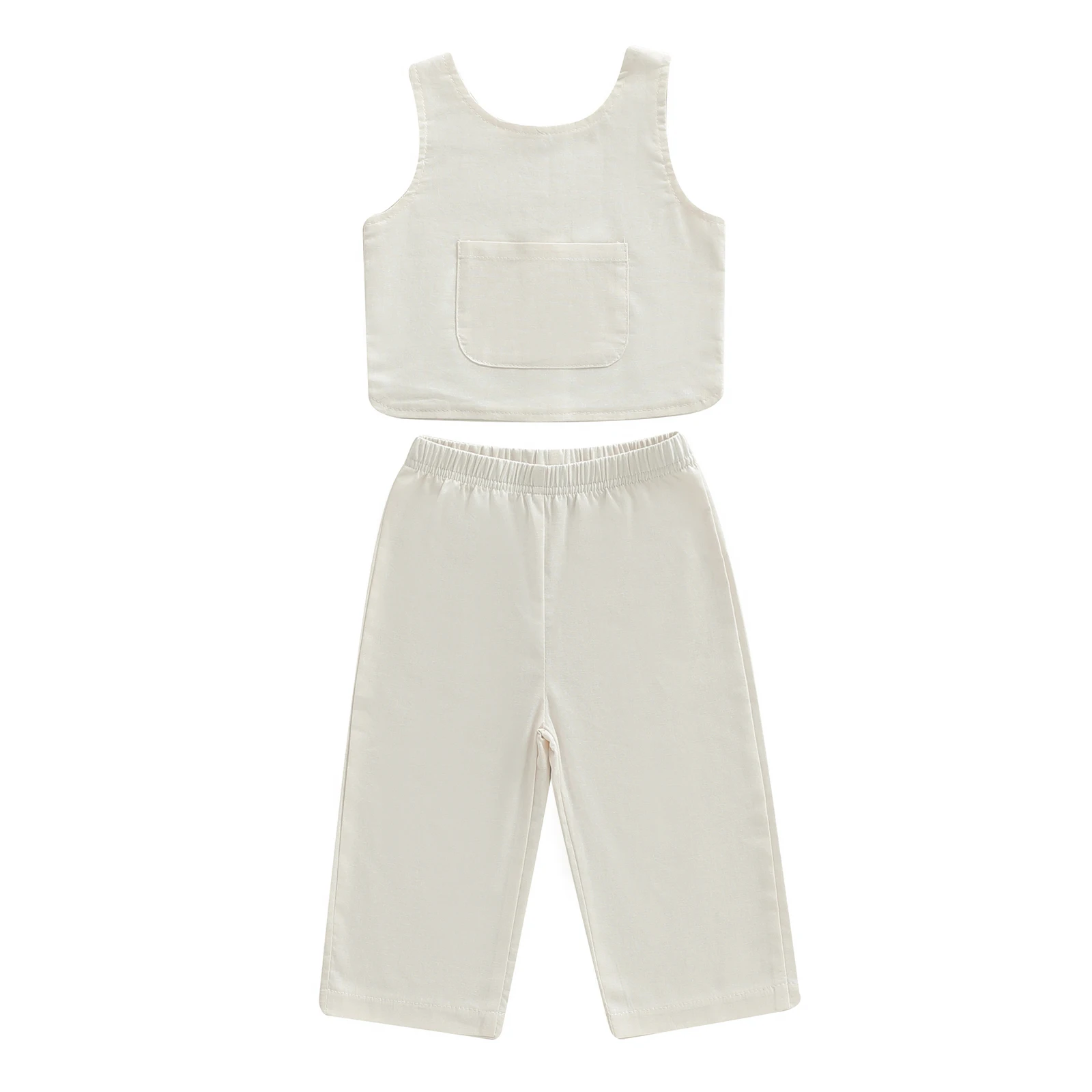 طقم ملابس صيفي للأطفال مكون من قطعتين بدون أكمام ورقبة دائرية وسراويل للأطفال #4