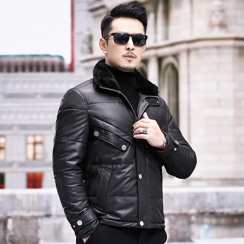 Genuine Leather Jacket Men\'s Sheepskin Coat Men Mink Fur Collar 90% White Duck Down Man Winter s 2024 Chaquetas FC