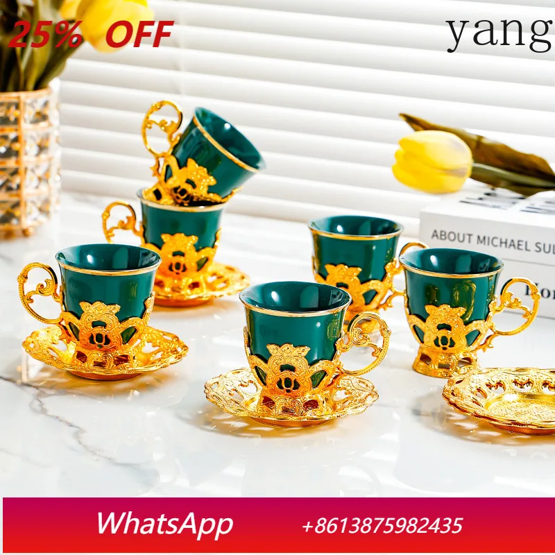 LMM ceramic coffee cup and saucer set, gold-plated mug, household simplicity