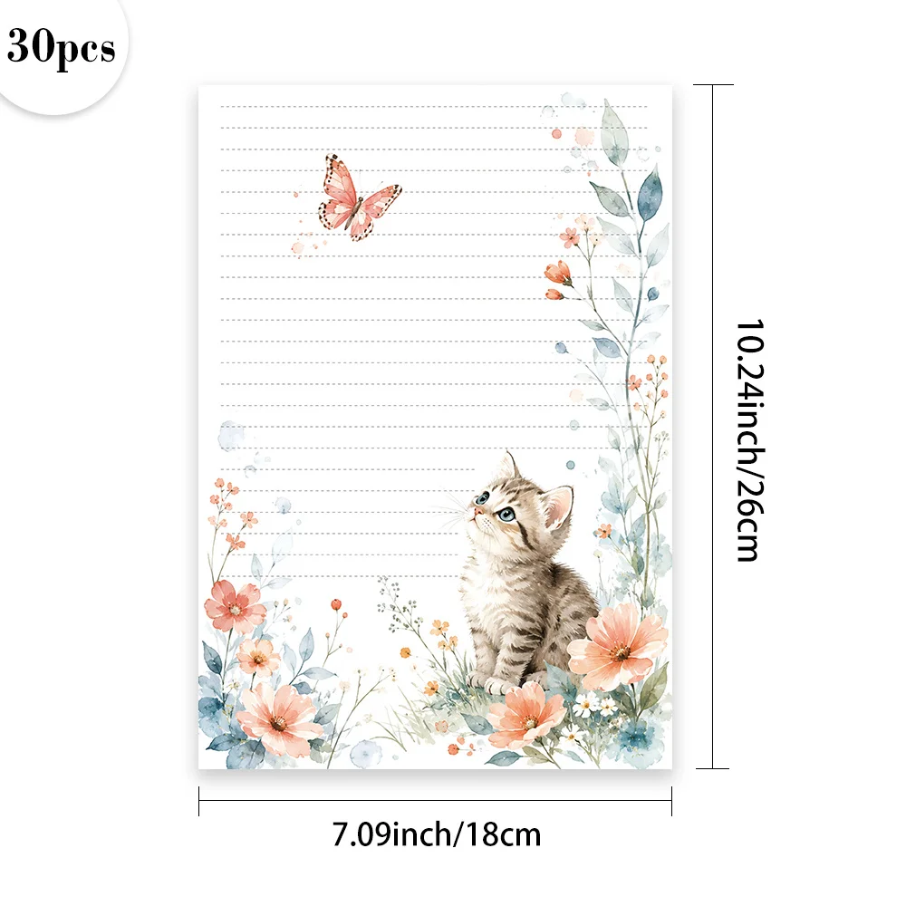 30 Sheets, B5 Spring Cute Cat-themed Writing Paper, Lined, No Glue, Perfect For Notebooks, Memos, And Stickers