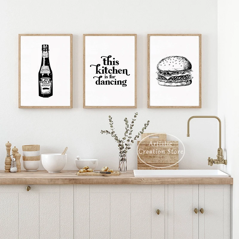 Kitchen Gallery Wall Canvas Painting Prints Art Kettle Hamburger Ketchup Bread Vintage Kitchen Bar Wall Nordic Home Decor Poster