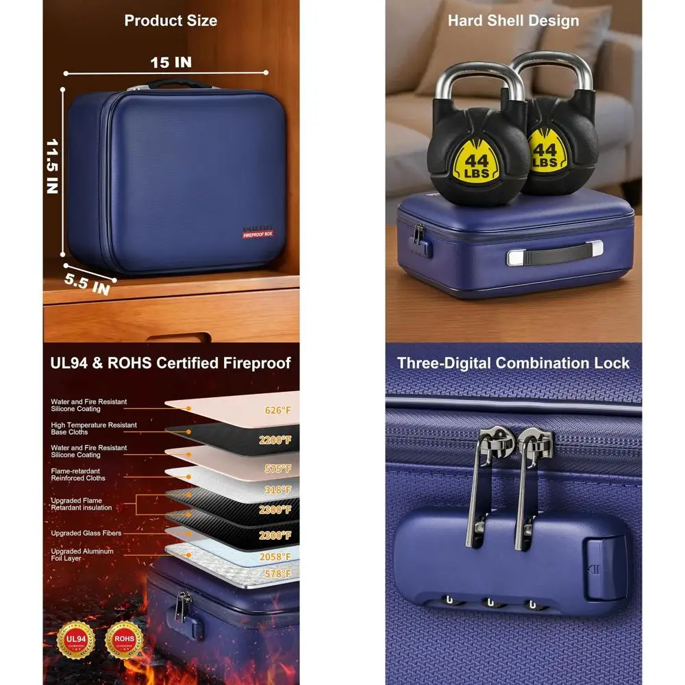 

Водонепроницаемый запираемый ящик для хранения важных документов, паспортов, сертификатов и ноутбуков - синий (15x11.5x5.5)