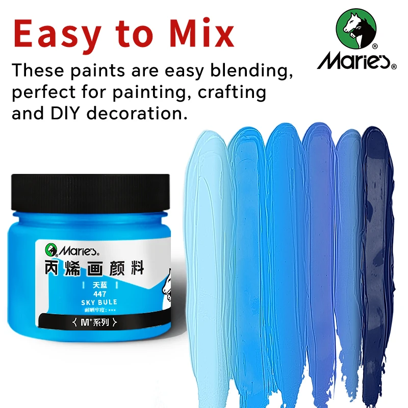 Marie's 5 Bottles Acrylic Paint Set 100ml/3.38oz, High Quality Blue Pigments Kit for Artists,Beginners,Kids,Back to School Use