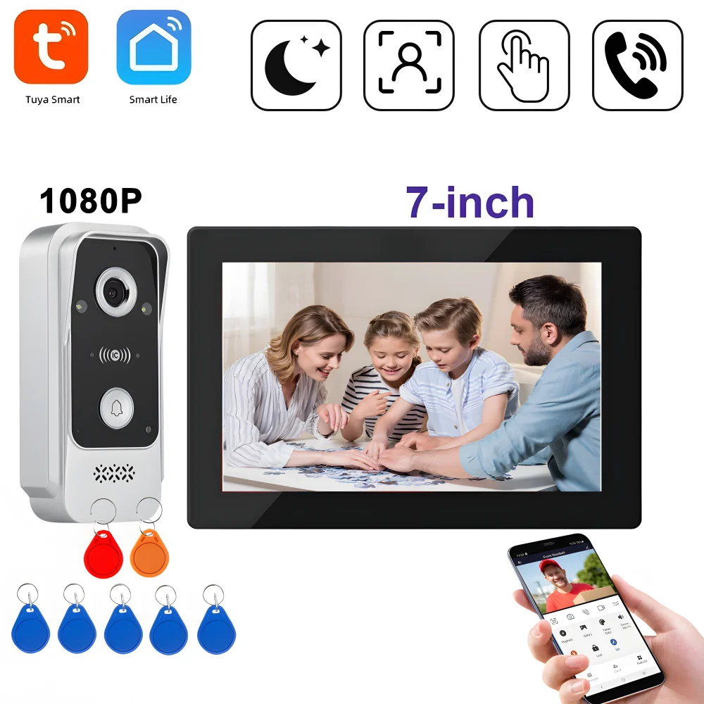 7Inch Tuya Smart Video Door Entry Phone Intercom System RFID Card 1080P Wireless Wifi Outdoor Doorbell Camera for Home Apartment