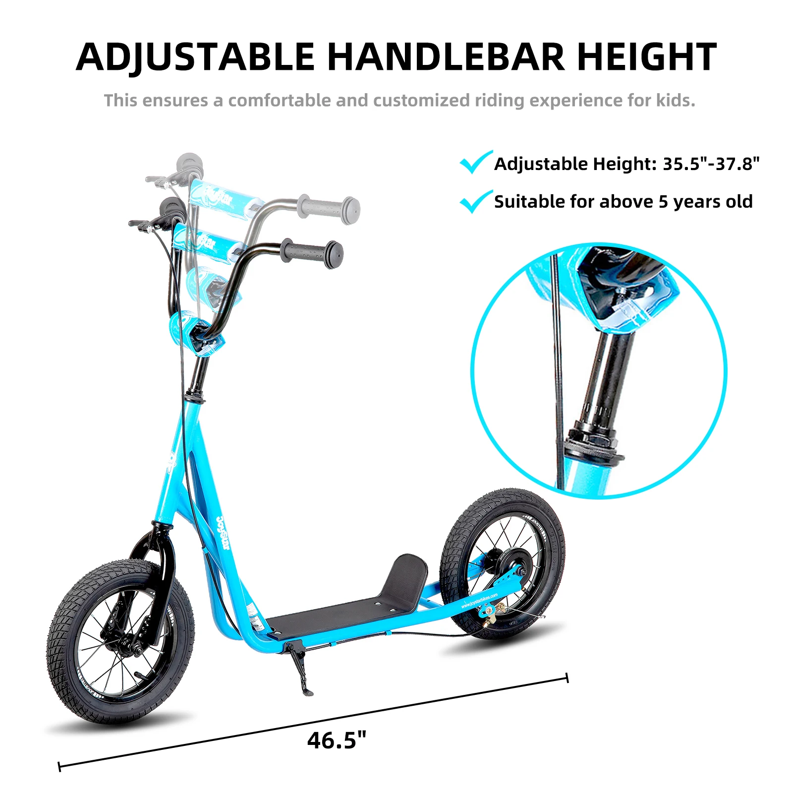 JOYSTAR Kick Scooter para crianças de 5 a 9 anos com roda dianteira e traseira de 12 polegadas, freio V traseiro e guiador ajustável, azul