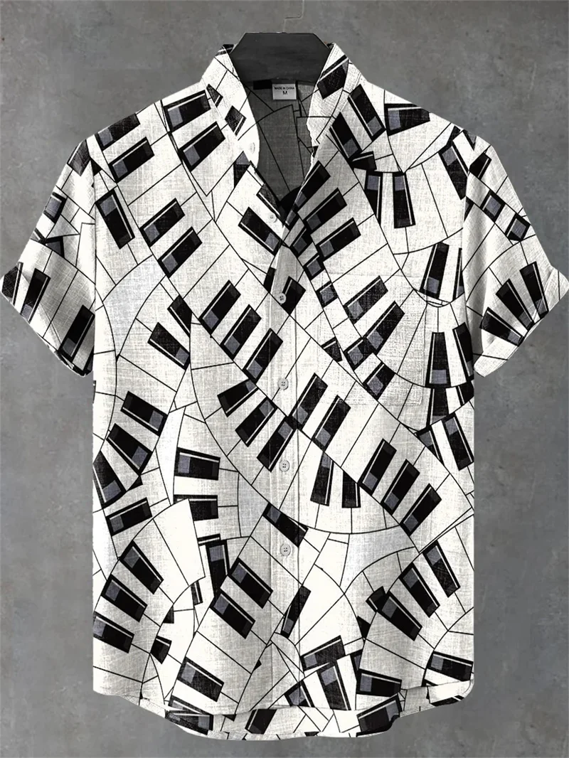 

Hawaiian Men's Short Sleeve Shirt Ethnic Keyboard Print Top Holiday Harajuku Casual Costume Style New Collection
