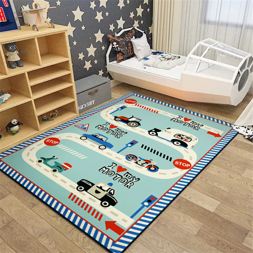 HXFunny Carpets Children's Play Crawl Mat Road Traffic Route Map Carpet Living Room Bedroom Decoration Cartoon Floor Mat