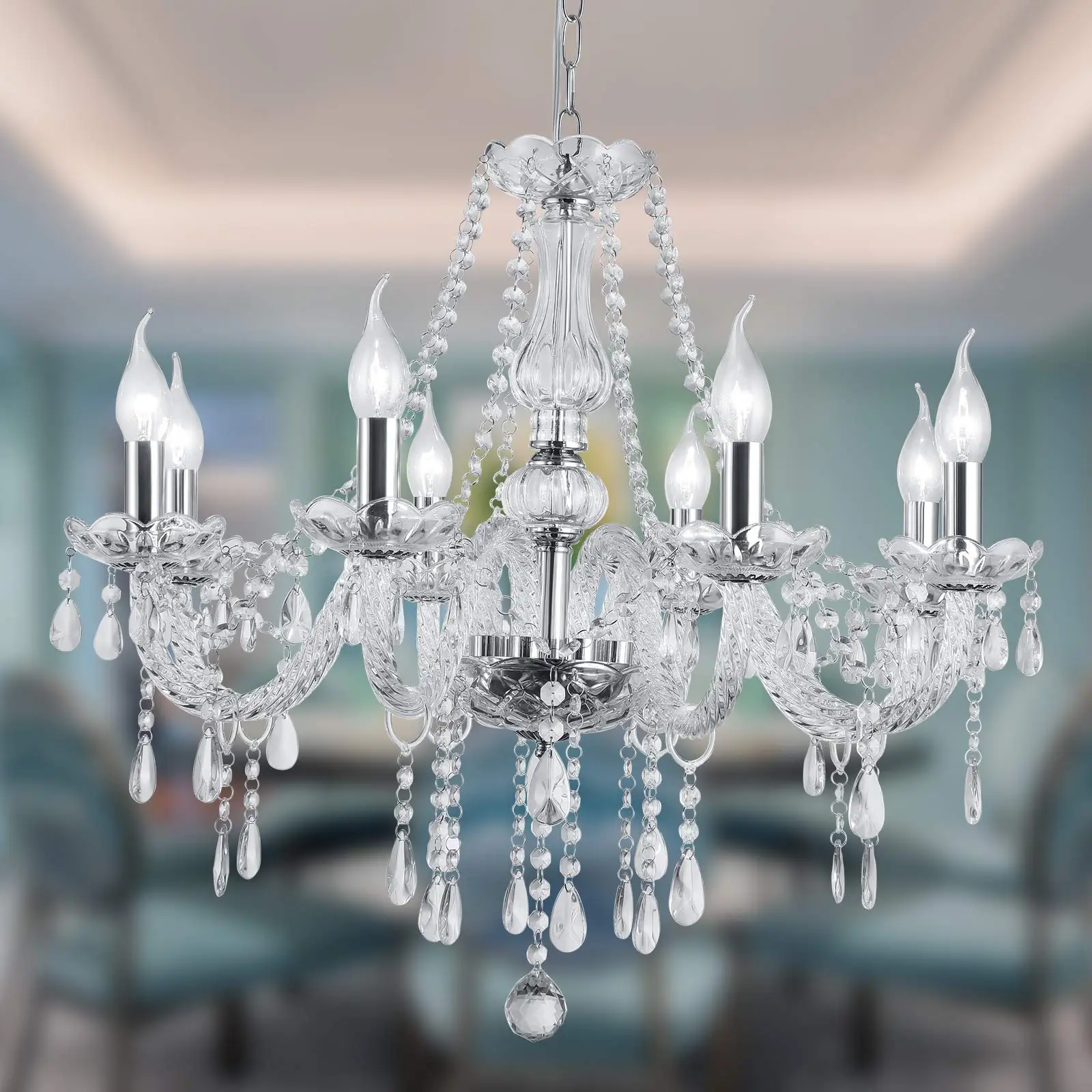 Crystal Candle Chandeliers Lighting Modern 8 Lights Pendant Ceiling Fixture Lamp for Dining Living Room Bedroom (8 bulbs)