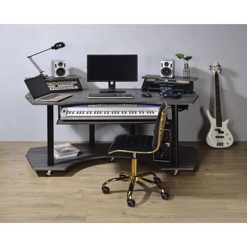

71" Black Oak Finish Studio Recording Desk for Music Production