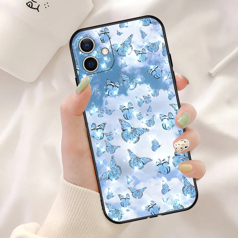 Anti-Drop Soft Phone Case For iphone 16Plus 11 12 13 Mini 14 15 16 Pro XS Max XR 7 8 Plus 16Pro Purple Nocturnal Butterfly Cover