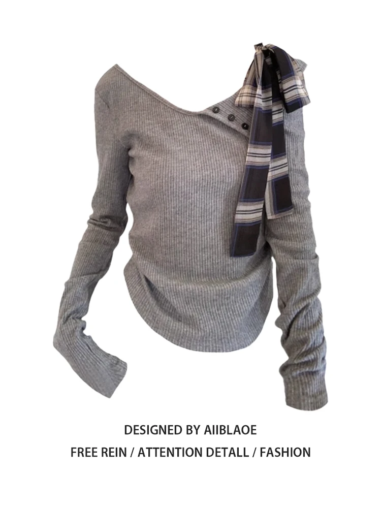 

Женская серая готическая футболка Harajuku Y2k, футболки, винтажные эстетические асимметричные футболки с длинными рукавами, одежда больших размеров в стиле эмо 2000-х годов