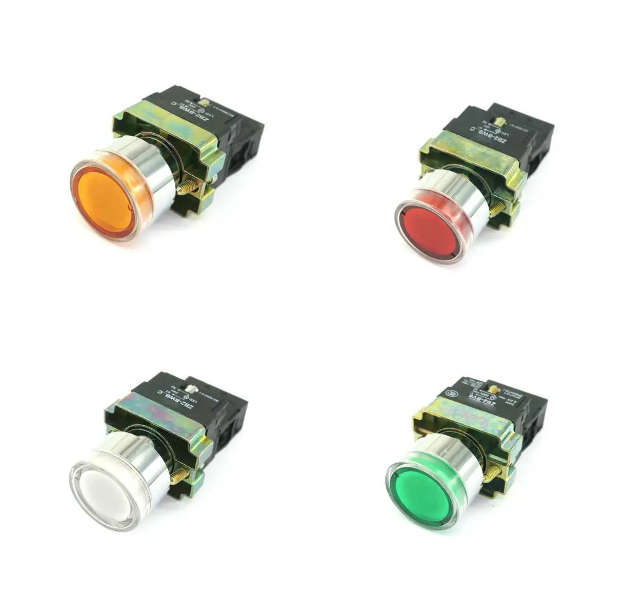 22mm 24V Normal Open Yellow/Red/Green/White Momentary Flush Pushbutton With Pilot Lamp