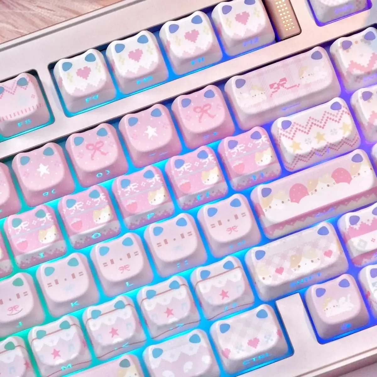 MAO Keycaps Cute Black Pink Cat Theme Keycaps PBT Pink Key Gift DYE-SUB Mechanical Keyboard for Made68 Mad68 Wooting 60