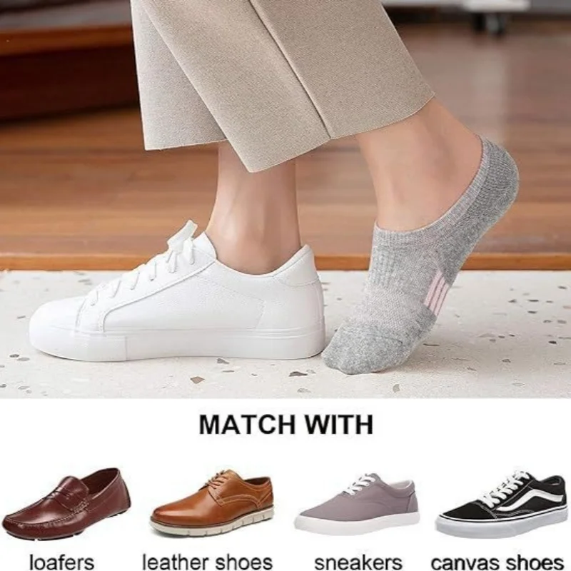 6 Paar Herren- und Damen-Sommer-große, einfache Bootssocken, unsichtbare Socken, lässige Sport-Kurzsocken mit flachem Mund. – Detail 5