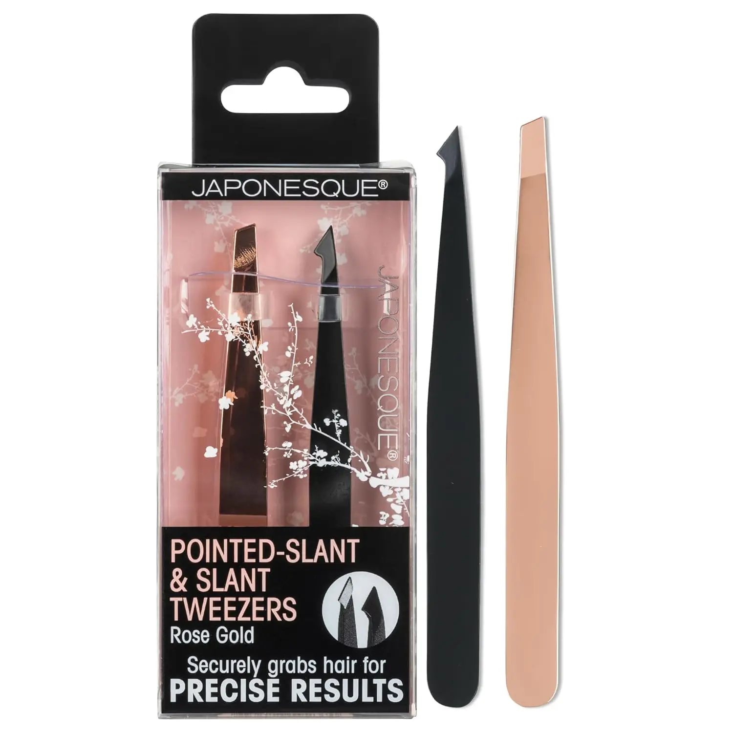 

Pointed-Slant & Slant Tweezers, 2 Pack for Eyebrow Grooming and Facial Hair Removal, Rose Gold and Black Stainless Steel