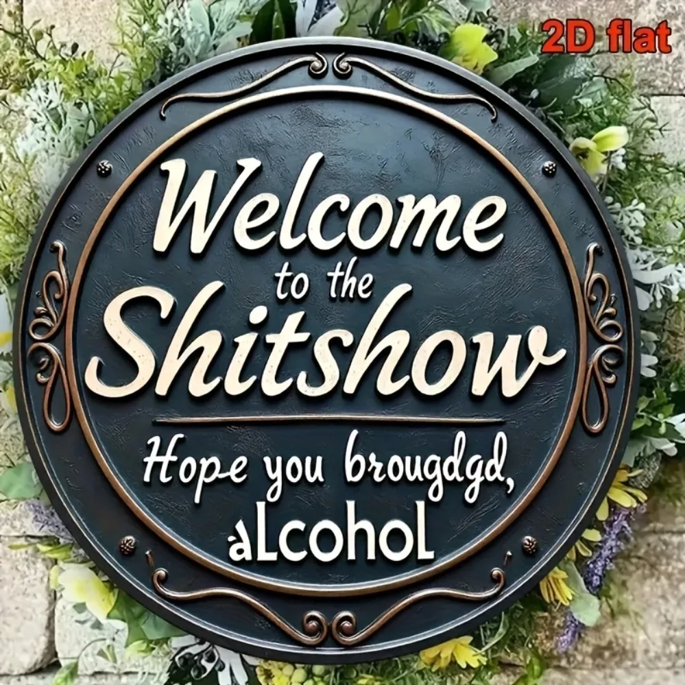 Humorvolle Bar-Dekoration „Welcome to Chaos“ – Metallschild im rustikalen Stil mit gekräuselten Musterdetails, perfekt für Heimspielzimmer,