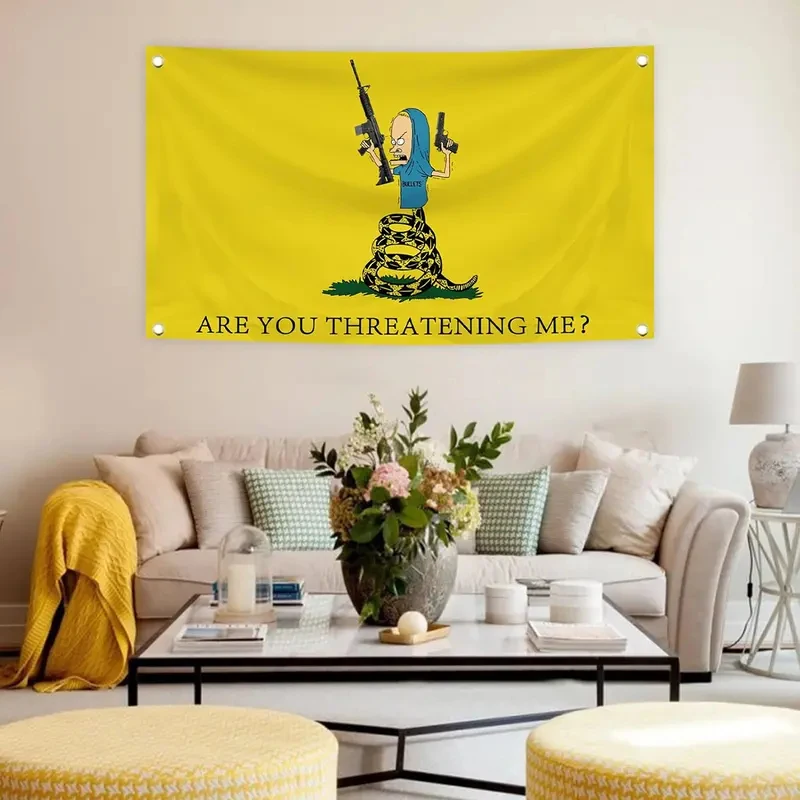 VIKAMA Lustiger Beavis Meme Wandteppich aus Polyester mit der Aufschrift „Are You Threatening Me?“ Wandbehang Ästhetische Wohnheimdekoration