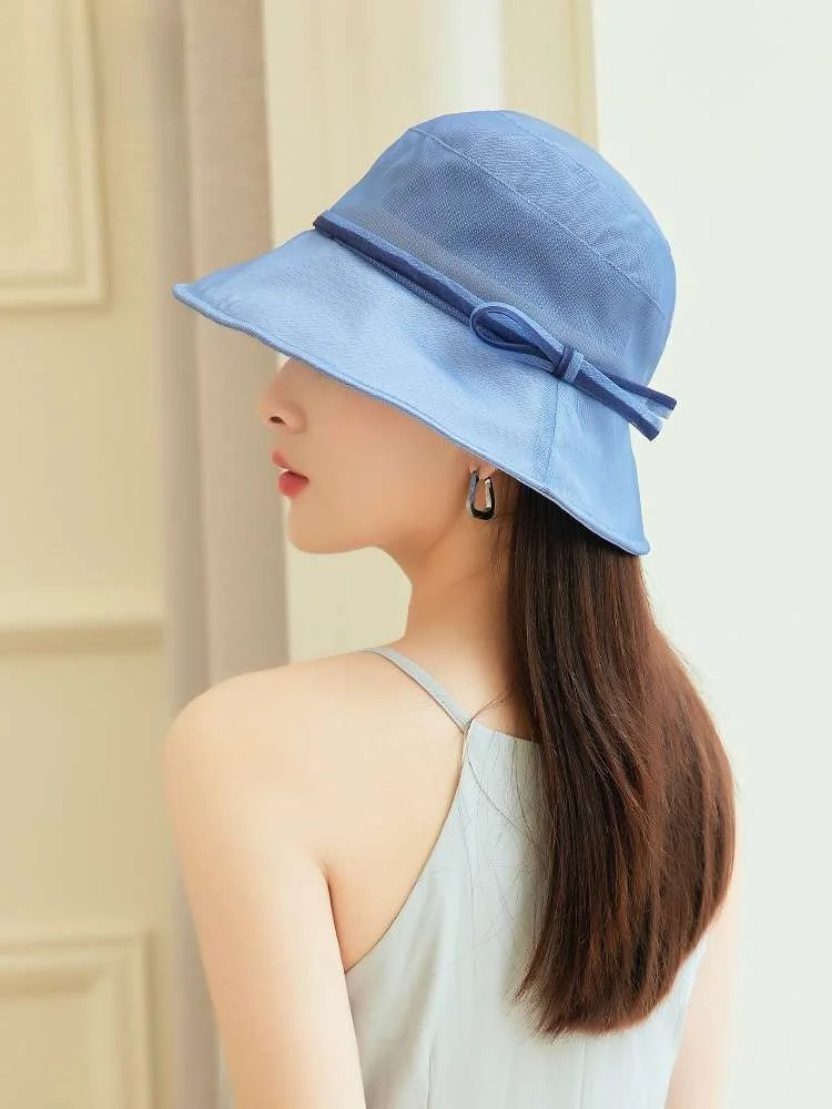 silk-summer-hat-women's-lightweight-breathable-sunshade-cap-elegant-knot-round-top-hat-for-strolling-in-spring
