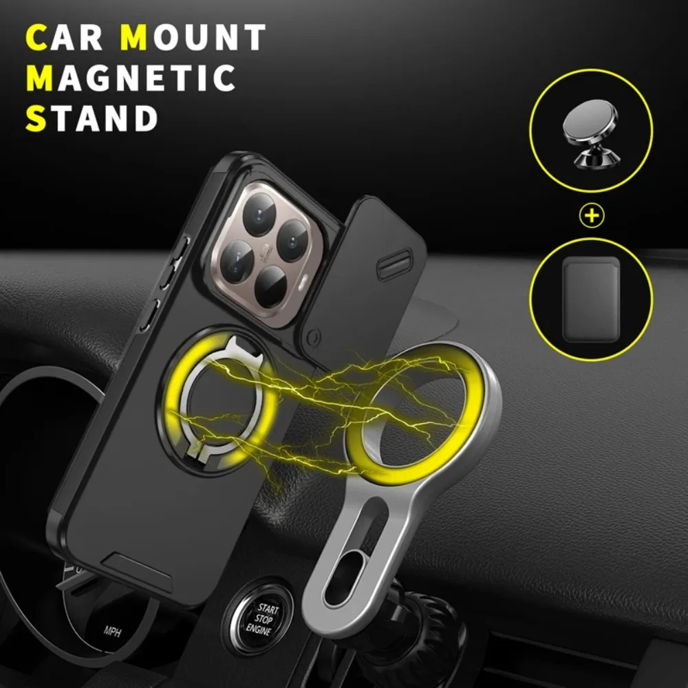 Автомобильный магнитный металлический кронштейн для кольца на палец, чехол для телефона для Xiaomi 15TPro 15T, военная защита от падения, защитный чехол для камеры