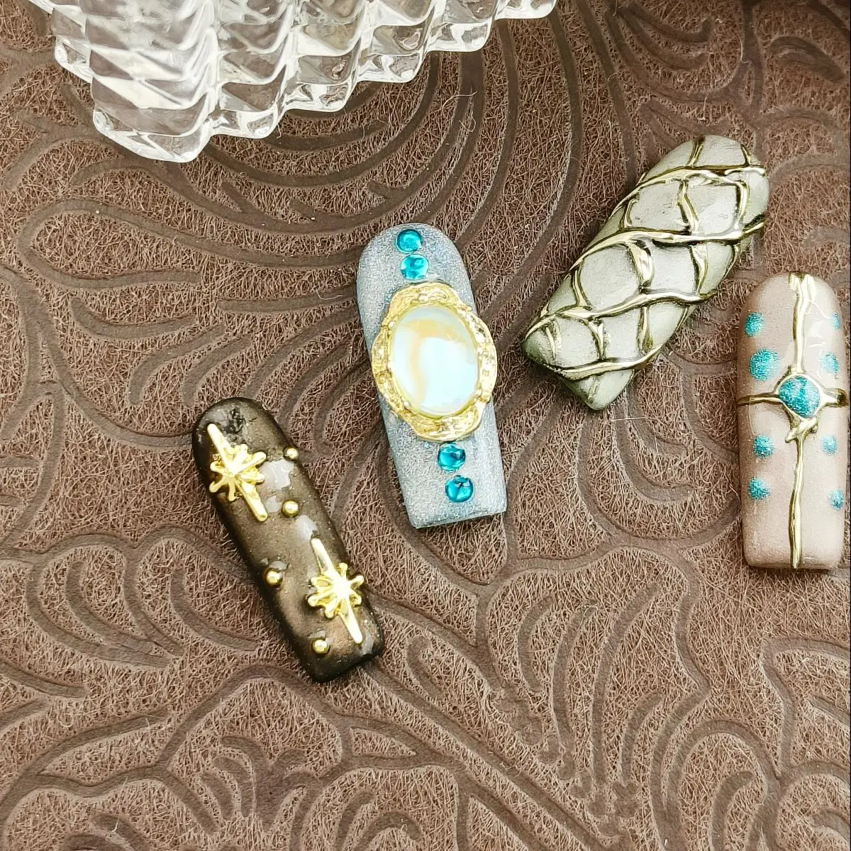 

10 шт., коллекция Celestial, ручная работа, длинные квадратные ногти, комплект 3D, нарисованная вручную, лунная звезда, великолепная готовая палочка для ногтей