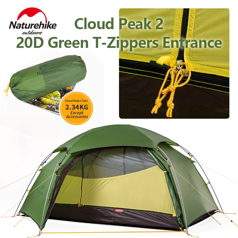 

Naturehike Cloud Peak Сверхлегкая палатка для кемпинга на открытом воздухе, палатка на 2 человека, 4 сезона, 20D, силиконовая походная палатка с бесплатным ковриком, Т-молниями