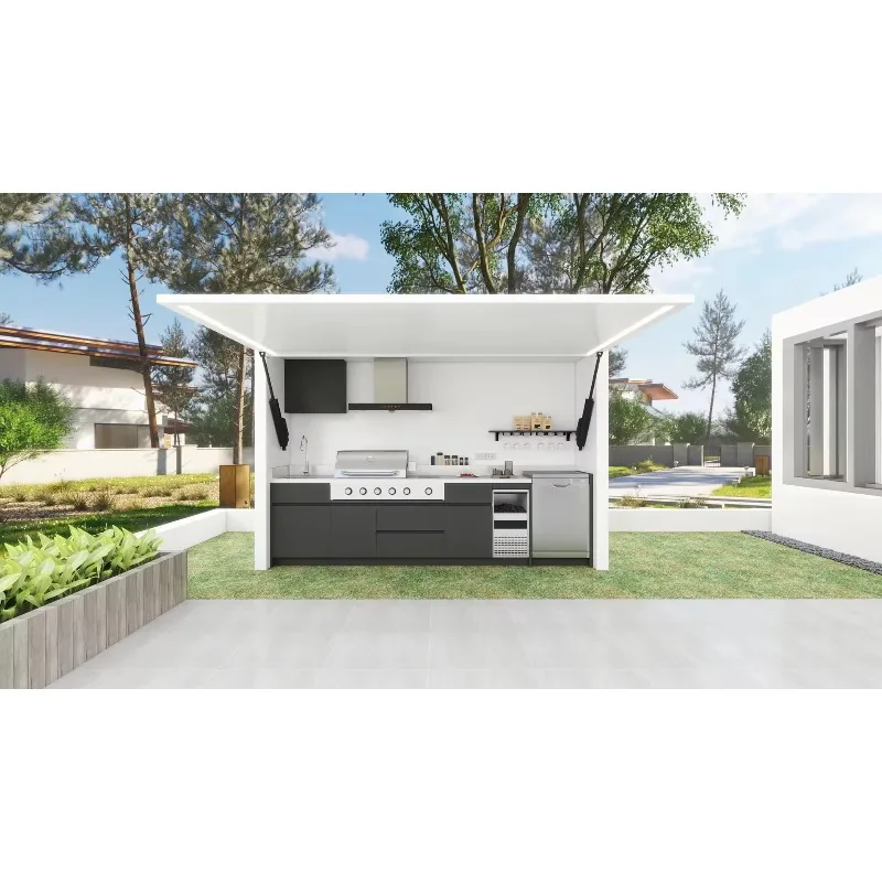 Customized Outdoor Kitchen Cabinet BBQ Island Steel Kitchen Cabinet Outdoor BBQ Pods Modular Cooking Station for Backyard Patio