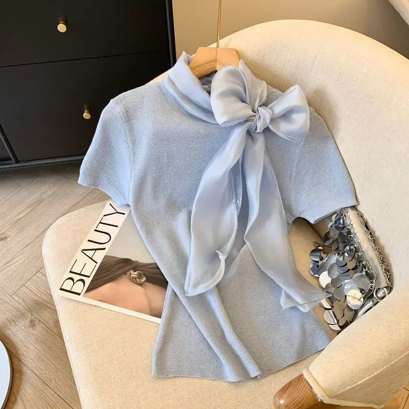 

Sweet Knot ort Sve Топ oulder Длина Хлопок irt Универсальный Sli Summer Faion Женский Премиум Cleanfit