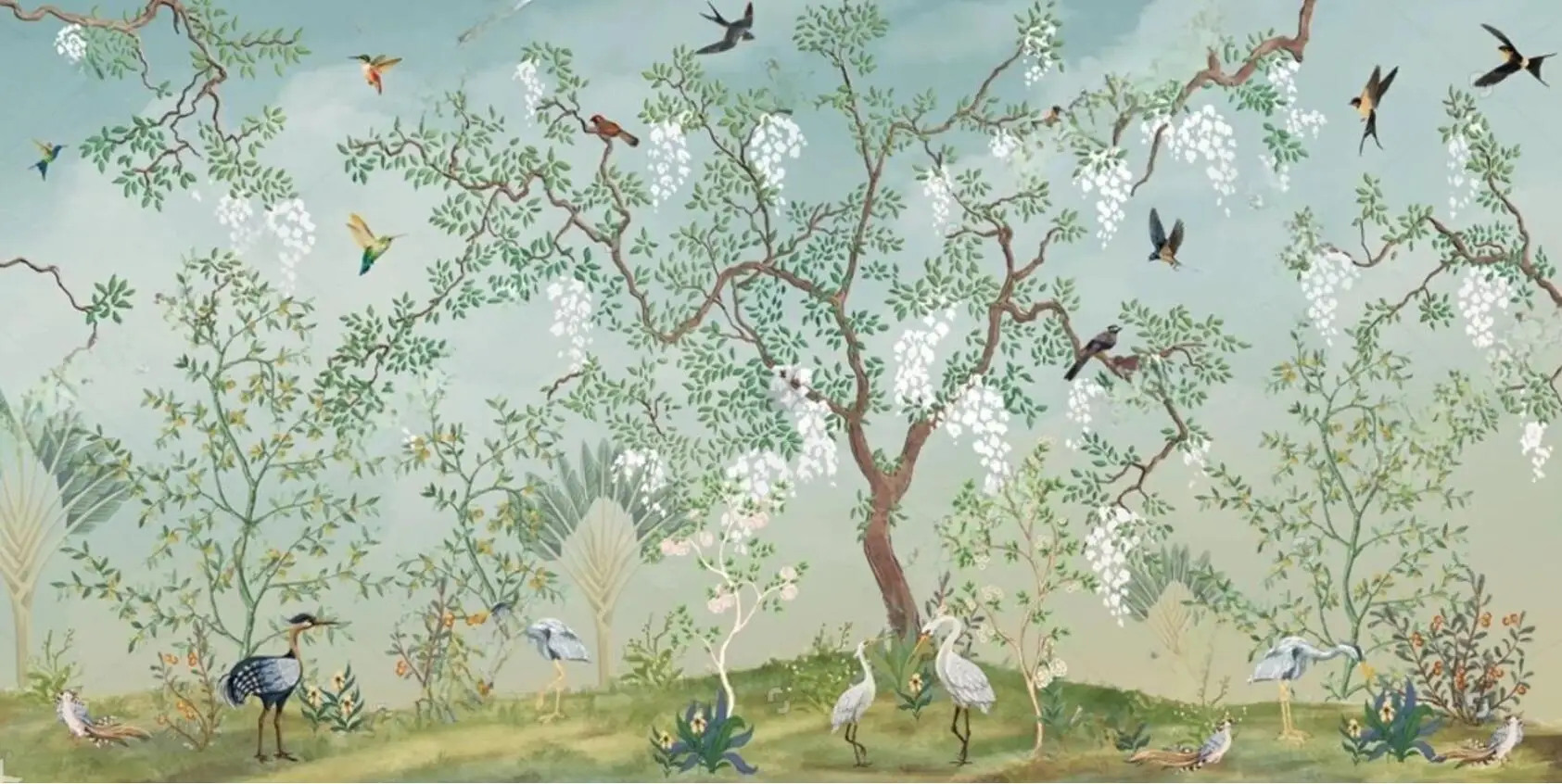 Custom mural Chinese retro tree Green Leaves bird pavilion scenery photo wallpaper Hotel study restaurant wallpapers home decor