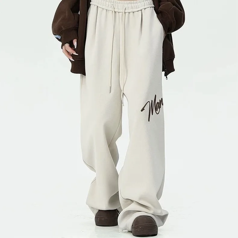 

Women Fashion Letters Trousers Loose Wide Leg Leisure Sports Drawstring Sweatpants New American Style Gray Hip Hop Jazz Pants