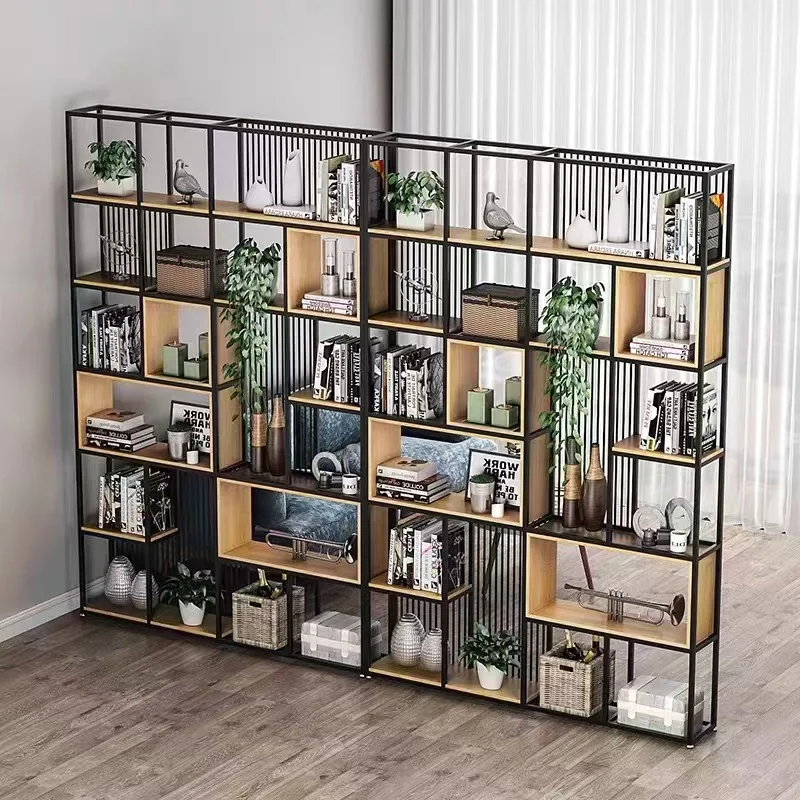 Wrought iron shelves Floor-to-ceiling living room Multi-layer bookshelf Screen bookcase Office partition Display rack Hollow sto