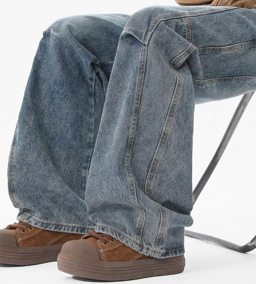 

Jeans Men's Loose Scimitar Wide Leg American High Street Pants Splicing Trousers Men Clothing Streetwear Baggy Pants