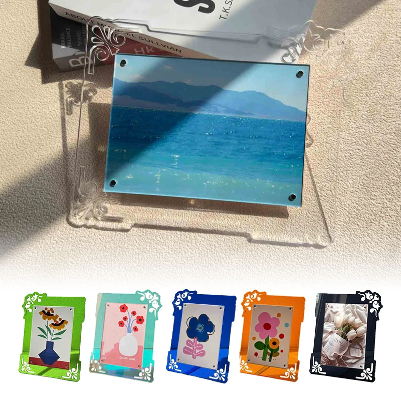 

Colorful Acrylic Photo Frame Stand Creative Hollow Pattern Design Picture Frame 7-Inch Postcard Desktop Display Frame (NO Photo)