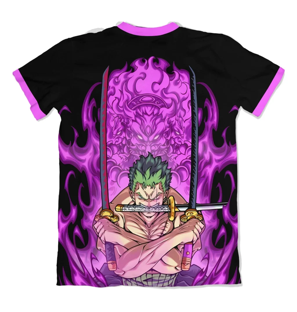 2026 Summer One Piece ZORO Retro Cosplay T-shirt Men's Oversized 3D Printed Short-sleeved Family Unisex Children's Sports Shirt