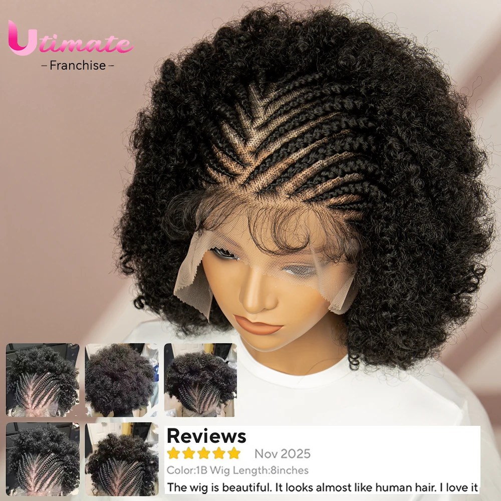 الاصطناعية قبل شعر مستعار مضفر كامل الدانتيل تجديل شعر مستعار قصير الأفرو كورنو شعر مستعار مضفر للنساء الأفريقي غريب مجعد الدانتيل الباروكات