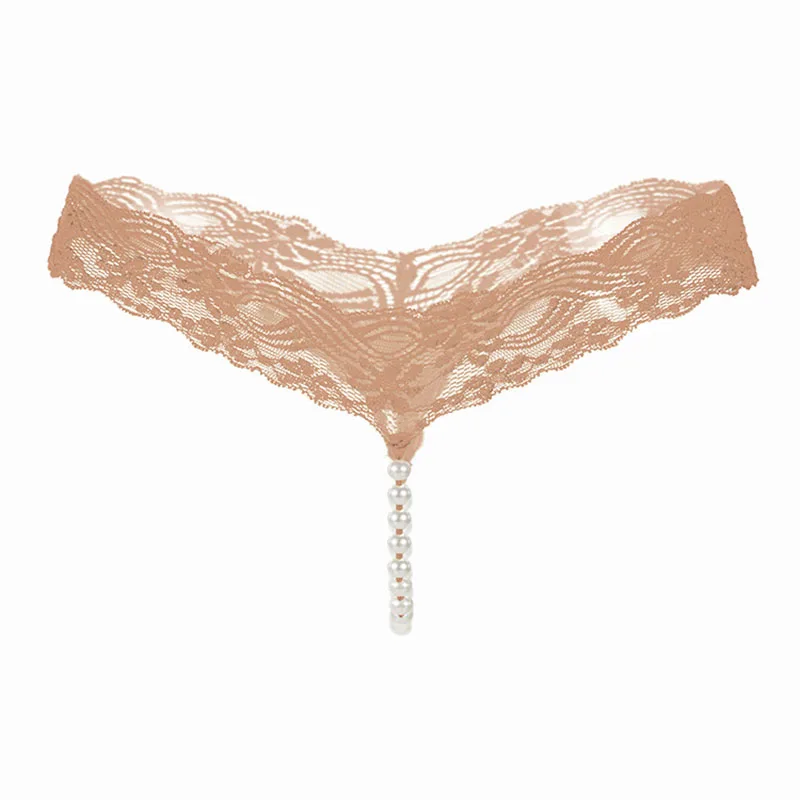 Sexy Panties with Beads Solid Color Sex Lace T-shaped Pants Underwear Women\'s Transparent Traceless Mini Underpants are Open New