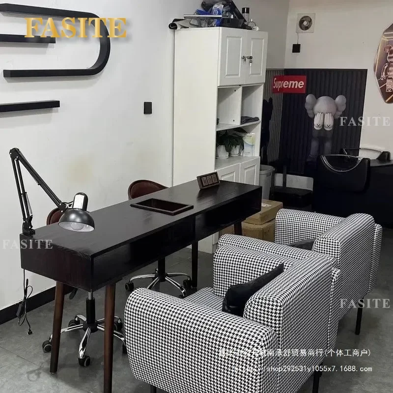 For Simple Vacuum Cleaner Dark Walnut Manicure Table and Chair Set Economical Retro Solid Wood Single Double Nail Desk