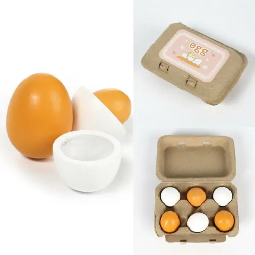 6pcs Wooden Eggs Toy Easter Baby Kid Wooden Eggs Yolk Pretend Play Preschool Kitchen Food Cooking Toy