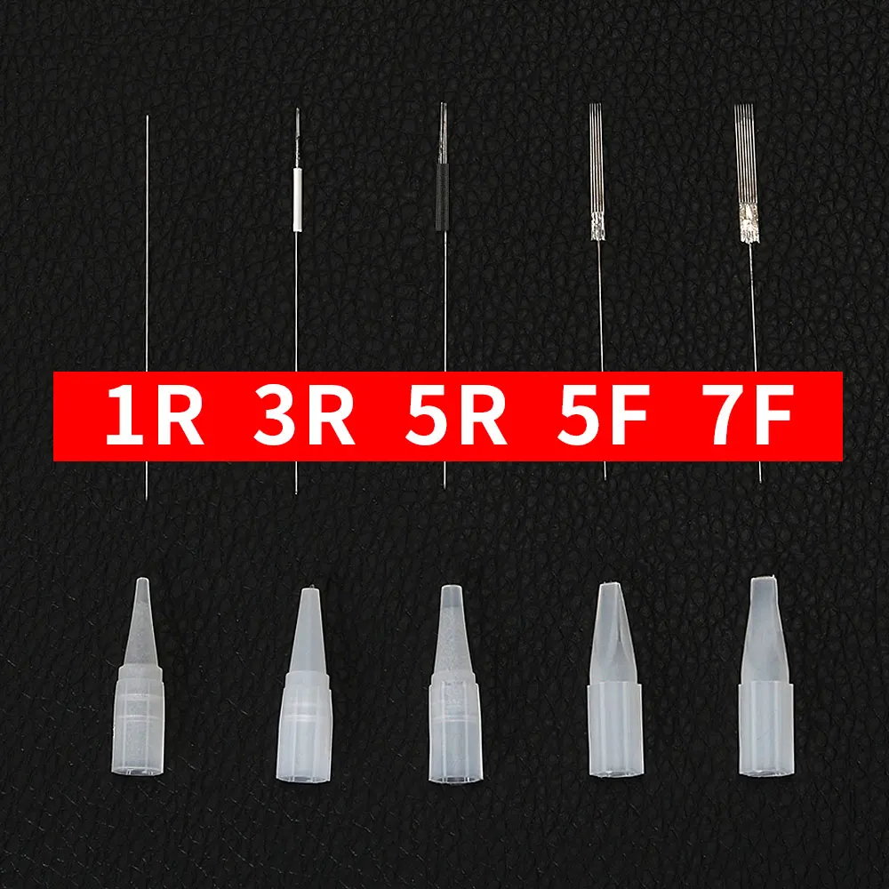 100PCS tűk + 100PC tipped 1R/3R/5F/7F Eldobható sterilized tatto tűk számára Szemöldök Állandó Összeállítás microblading Anyagellátás