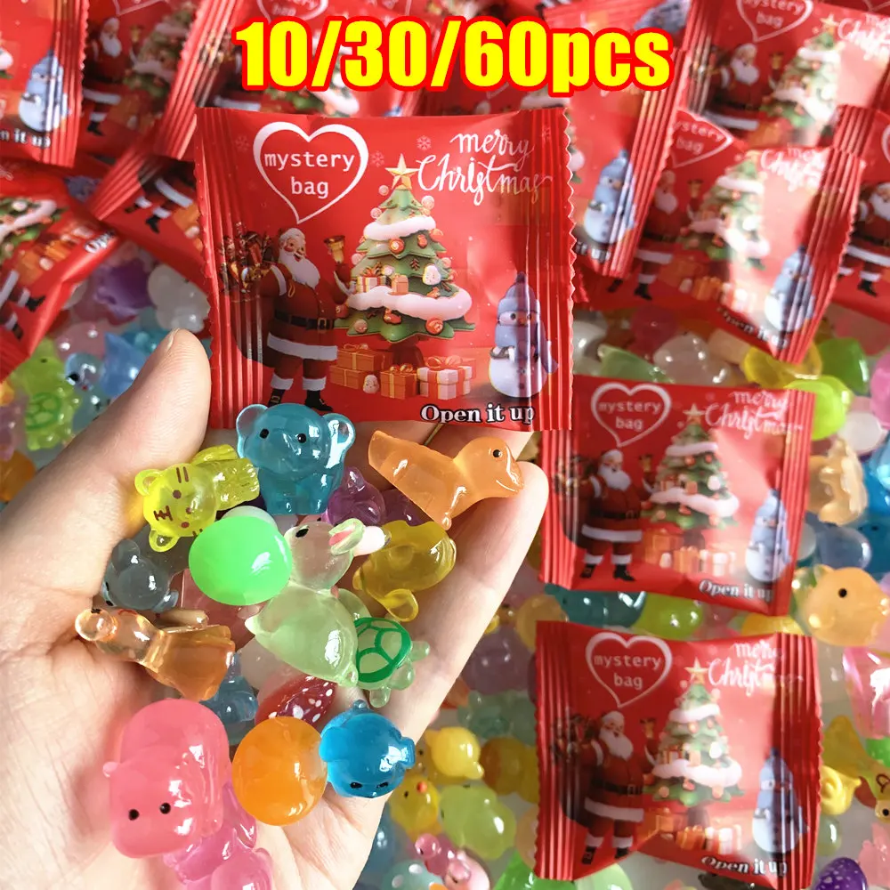 10/30/60pcs Mini Glowing in the Dark Resin Animal Mushroom Garden Figurine Christmas Mystery Blind Bag Gifts for Christmas Day