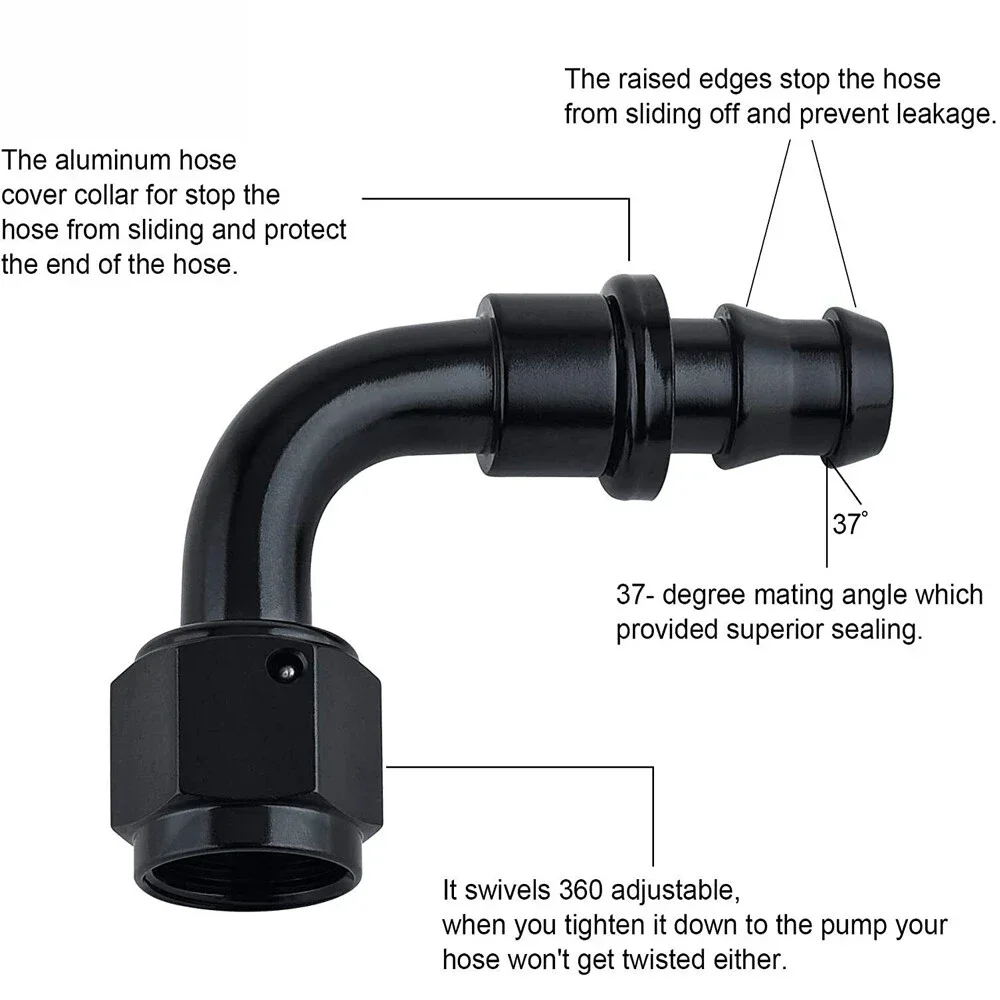 ACCS028 2 pz di Alta Qualità AN4 AN6 AN8 AN10 AN12 Alluminio 90 Gradi Push Lock Tubo Carburante Raccordi Estremità Kit Adattatore Nero TF-1002